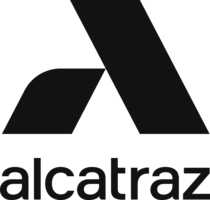 A black and white logo of alcatraz.