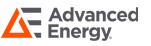 A gray and white logo of advanced energy