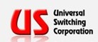 A red and black logo for universal switch corp.